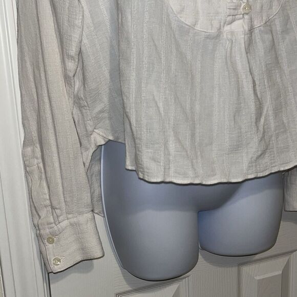 Derek Lam 10 Crosby (Small/Petite) Womens White Subtle Textured 1/4 Buttons Top - Picture 4 of 15